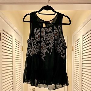 Anthropologie Floreat sleeveless green floral top